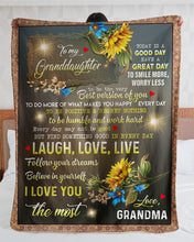 Load image into Gallery viewer, Grandma Gift For Granddaughter Sunflower Laugh Love Live Sherpa Blanket
