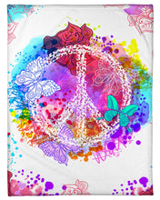 Load image into Gallery viewer, Colorful Splashing In White Butterfly With Peace Sign Fleece Blanket
