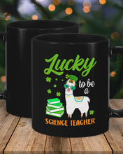 Load image into Gallery viewer, Llama Lucky To Be A Science Teacher Green Books St Patrick's Day Gift Mug
