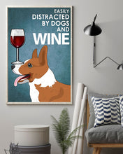 Load image into Gallery viewer, Funny Corgi Dog And Red Wine Blue Background Gift For Dog Lovers Vertical Poster
