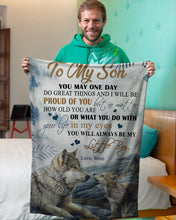 Load image into Gallery viewer, Proud Of You Always Wolf Mom Gift For Son Fleece Blanket
