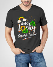 Load image into Gallery viewer, Rainbow And Cloud Horseshoe One Lucky Spanish Teacher St Patrick's Day Gift Guys V-Neck
