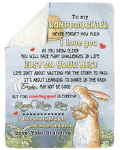 Load image into Gallery viewer, Grandma Gift For Granddaughter Rabbit Just Do Your Best Sherpa Blanket
