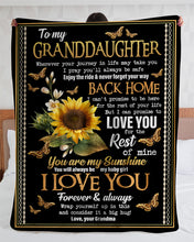 Load image into Gallery viewer, You Are My Sunshine Gold Butterflies Sunflower Grandma Gift For Granddaughter Sherpa Blanket
