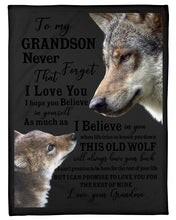 Load image into Gallery viewer, Wolf Grandma Gift For Grandson Believe In Yourself Fleece Blanket
