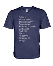 Load image into Gallery viewer, Splints Button Hook Therapy Putty Goniometer Resistance Bands Guys V-Neck
