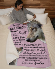 Load image into Gallery viewer, Wolf Grandma Gift For Grandson Believe In Yourself Sherpa Blanket
