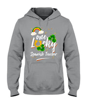 Load image into Gallery viewer, Rainbow And Cloud Horseshoe One Lucky Spanish Teacher St Patrick's Day Gift Hoodie
