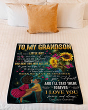 Load image into Gallery viewer, Pink Butterflies Sunflower I'll Stay There Forever Grandma Gift For Grandson Fleece Blanket
