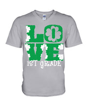 Load image into Gallery viewer, 1st Grade Love White Clover St Patrick's Day Gift For Teacher Guys V-Neck
