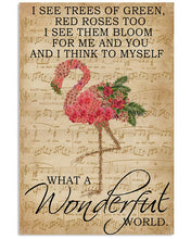 Load image into Gallery viewer, Music Sheet And I Think Flamingo What A Wonderful World Vertical Poster
