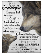 Load image into Gallery viewer, Grandma Gift For Granddaughter Wolf I Think About You Fleece Blanket
