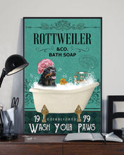 Load image into Gallery viewer, Cute Rottweiler Co Bath Soap Wash You Paws Gift For Dog Lovers Vertical Poster
