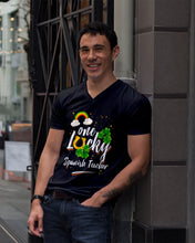 Load image into Gallery viewer, Rainbow And Cloud Horseshoe One Lucky Spanish Teacher St Patrick's Day Gift Guys V-Neck
