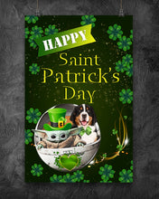 Load image into Gallery viewer, Bernese Mountain  And Baby Yoda Shamrock St. Patrick's Day Color Changing Mug Vertical Poster
