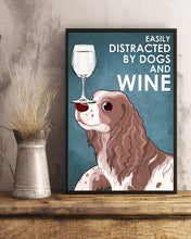 Load image into Gallery viewer, Cute Springer Spaniel Dog And Red Wine Blue Background Gift For Dog Lovers Vertical Poster

