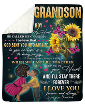 Load image into Gallery viewer, Pink Butterflies Sunflower I'll Stay There Forever Grandma Gift For Grandson Sherpa Blanket
