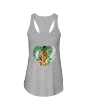 Load image into Gallery viewer, German Shepherd Green And White Clover Design St Patrick's Day Gift For Dog Lovers Ladies Flowy Tank
