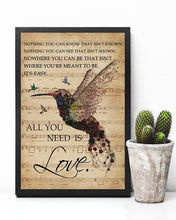 Load image into Gallery viewer, Music Sheet All You Need Is Love Hummingbird Vertical Poster
