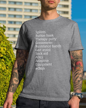 Load image into Gallery viewer, Splints Button Hook Therapy Putty Goniometer Resistance Bands Guys Tee

