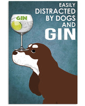 Load image into Gallery viewer, Easily Distracted By Chocolate Brown Cocker Spaniel And Gin Blue Background Gift For Dog Lovers Vertical Poster
