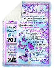 Load image into Gallery viewer, Purple Mandala I Am The Storm Grandma Gift For Granddaughter Sherpa Blanket
