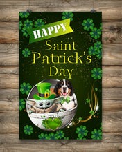 Load image into Gallery viewer, Bernese Mountain  And Baby Yoda Shamrock St. Patrick's Day Color Changing Mug Vertical Poster
