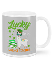 Load image into Gallery viewer, Llama Lucky To Be A Science Teacher Green Books St Patrick's Day Gift Mug
