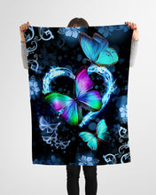 Load image into Gallery viewer, I Love Butterflies Blue Hibiscus Gift For Girls Fleece Blanket
