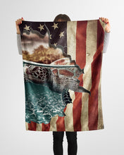 Load image into Gallery viewer, Beautiful Turtle Behind American Flag Gift For Turtle Lovers Fleece Blanket
