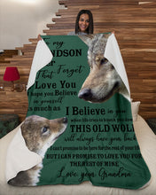 Load image into Gallery viewer, Wolf Grandma Gift For Grandson Believe In Yourself Sherpa Blanket
