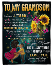 Load image into Gallery viewer, Pink Butterflies Sunflower I'll Stay There Forever Grandma Gift For Grandson Fleece Blanket
