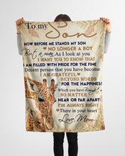Load image into Gallery viewer, Giraffe Leave Pattern Always Right There In Your Heart Mom Gift For Son Fleece Blanket
