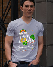 Load image into Gallery viewer, Rainbow And Cloud Horseshoe One Lucky Spanish Teacher St Patrick's Day Gift Guys V-Neck
