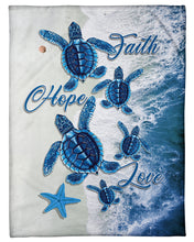 Load image into Gallery viewer, Faith Hope Love Blue Turtle On Beach Meaningful Gift Fleece Blanket
