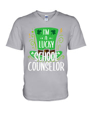 Load image into Gallery viewer, Green Top Hat I'm A Lucky School Counselor St Patrick's Day Gift Guys V-Neck
