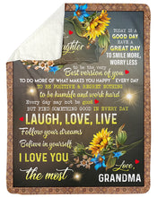 Load image into Gallery viewer, Grandma Gift For Granddaughter Sunflower Laugh Love Live Sherpa Blanket
