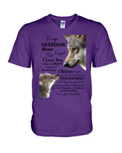Load image into Gallery viewer, Wolf Grandma Gift For Grandson Believe In Yourself Guys V-Neck
