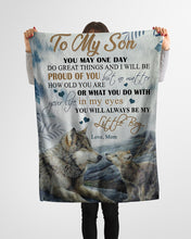 Load image into Gallery viewer, Proud Of You Always Wolf Mom Gift For Son Fleece Blanket
