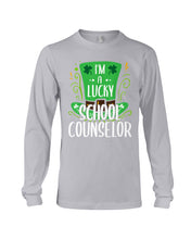 Load image into Gallery viewer, Green Top Hat I'm A Lucky School Counselor St Patrick's Day Gift Unisex Long Sleeve
