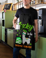 Load image into Gallery viewer, Llama Lucky To Be A Science Teacher Green Books St Patrick's Day Gift Apron
