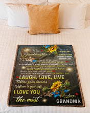 Load image into Gallery viewer, Grandma Gift For Granddaughter Sunflower Laugh Love Live Fleece Blanket
