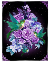 Load image into Gallery viewer, Beautiful Purple Roses And Hummingbirds Gift For Girls Fleece Blanket
