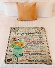 Load image into Gallery viewer, Jar Of Sunflower Laugh Love Live Grandma Gift For Granddaughter Fleece Blanket
