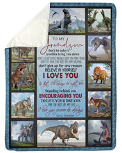 Load image into Gallery viewer, Grandma Gift For Grandson Always Standing Behind You T Rex Sherpa Blanket
