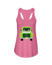 Load image into Gallery viewer, Boston Terrier Let's Go Travel Green Car St Patrick's Day Gift For Dog Lovers Ladies Flowy Tank
