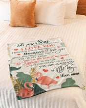 Load image into Gallery viewer, Flamingo You Are The Beat Of My Heart Mom Gift For Son Fleece Blanket
