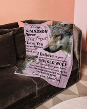 Load image into Gallery viewer, Wolf Grandma Gift For Grandson Believe In Yourself Fleece Blanket
