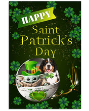 Load image into Gallery viewer, Bernese Mountain  And Baby Yoda Shamrock St. Patrick's Day Color Changing Mug Vertical Poster
