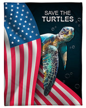 Load image into Gallery viewer, Save The Turtles USA Flag Gift For Animal Lovers Fleece Blanket
